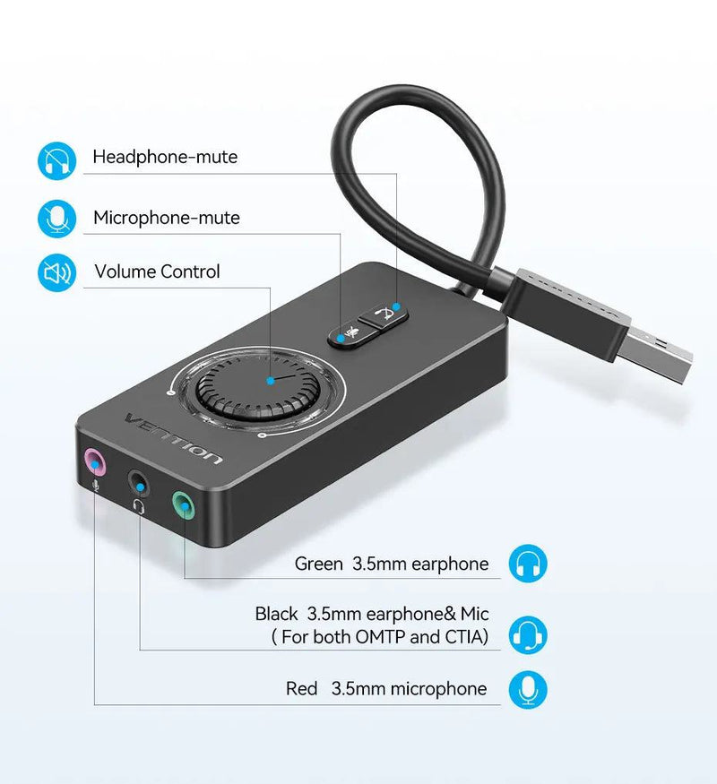 Vention USB External Sound Card USB to 3.5mm Audio Adapter USB to Earphone Microphone for Macbook Computer Laptop PS4 Sound Card