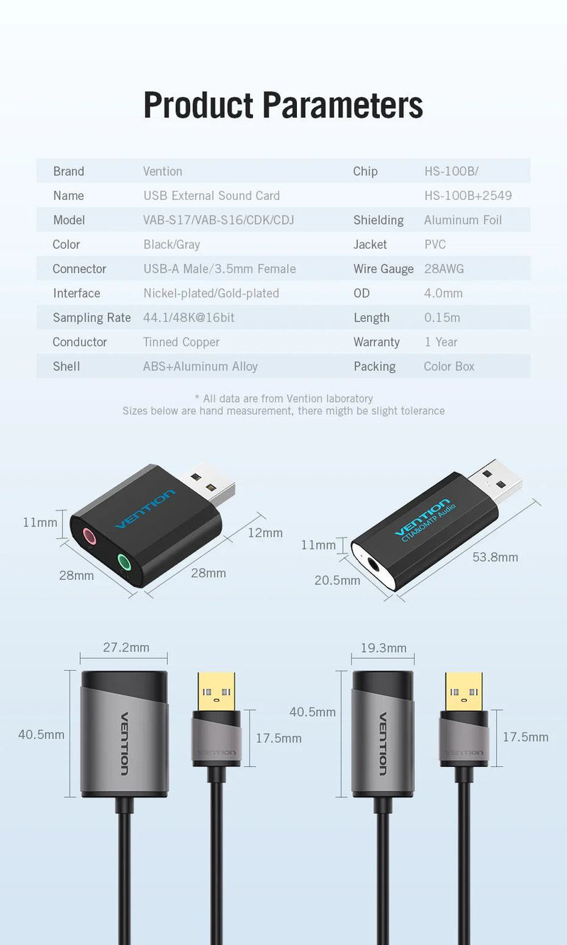 Vention USB Sound Card USB Audio Interface headphone Adapter Soundcard for Mic Speaker Laptop PS4 Computer External Sound Card