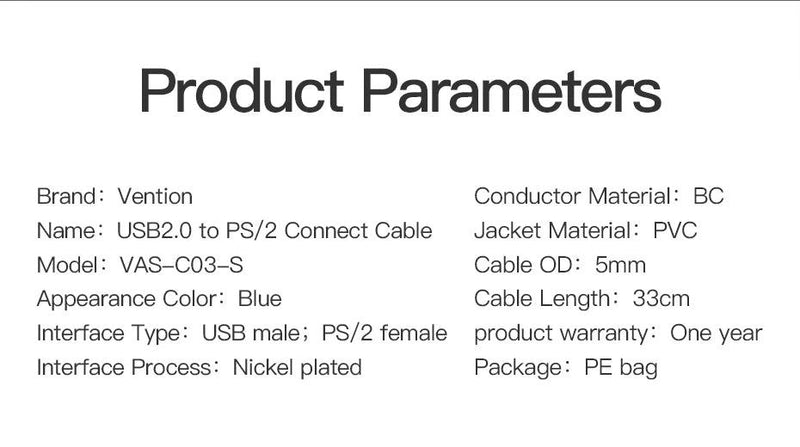 Vention USB to PS2 Converter Cable USB Male to PS/2 Female Adapter USB Extension Cable For Keyboard Mouse Scanner PS2 USB Cable - PST PS Tradings