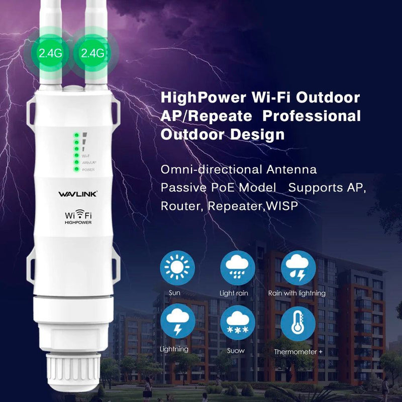 Wavlink N300 High Power Outdoor Weatherproof 30dbm Wireless Wifi Router/AP Repeater/Extender 2.4G 15KV Outer Detachable Antenna - PST PS Tradings