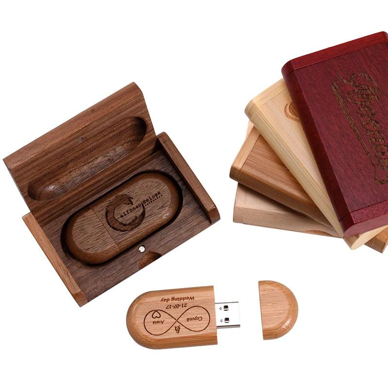 Wedding Gift Usb 3.0 Stick 64GB Custom logo Wooden Box Flash Drives 32GB Pendrive Free sample U Disk 16GB 8GB 4GB Memory Stick