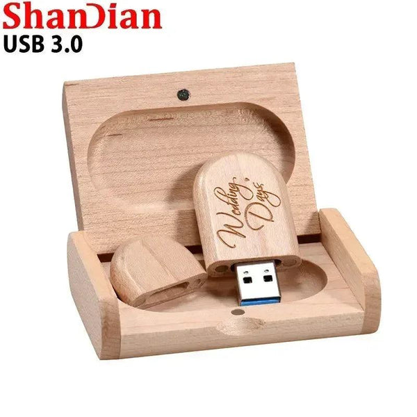 Wedding Gift Usb 3.0 Stick 64GB Custom logo Wooden Box Flash Drives 32GB Pendrive Free sample U Disk 16GB 8GB 4GB Memory Stick