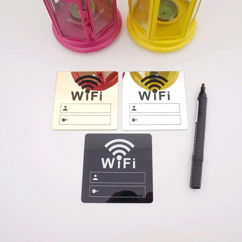 WIFI Sign 3D Acrylic Mirror Wall Stickers Rewritable Handwriting Account and Password For Public Shope Signage - PST PS Tradings