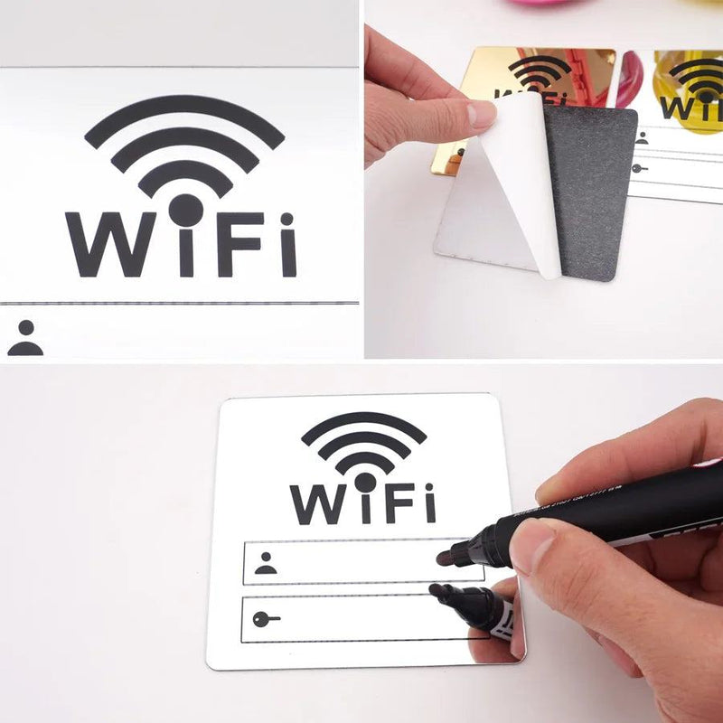 WIFI Sign 3D Acrylic Mirror Wall Stickers Rewritable Handwriting Account and Password For Public Shope Signage - PST PS Tradings