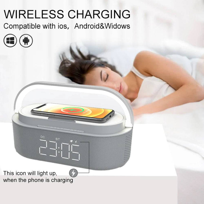 Wireless Fast Charge Digital Alarm Clock Bluetooth Speaker Snooze LED Display Bedroom Light Wireless Speaker Charging Stationr - Property & Safety Tradings