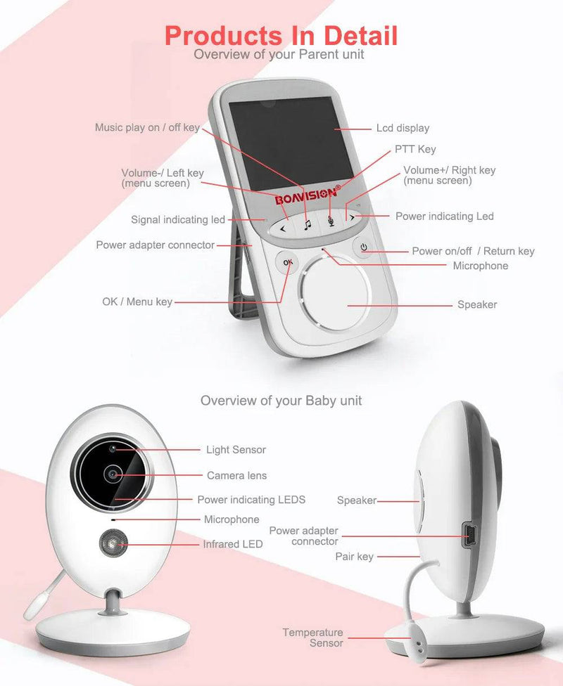 Wireless LCD Audio Video Baby Monitor VB605 Radio Nanny Music Intercom IR 24h Portable Baby Camera Baby Walkie Talkie Babysitter - Property & Safety Tradings