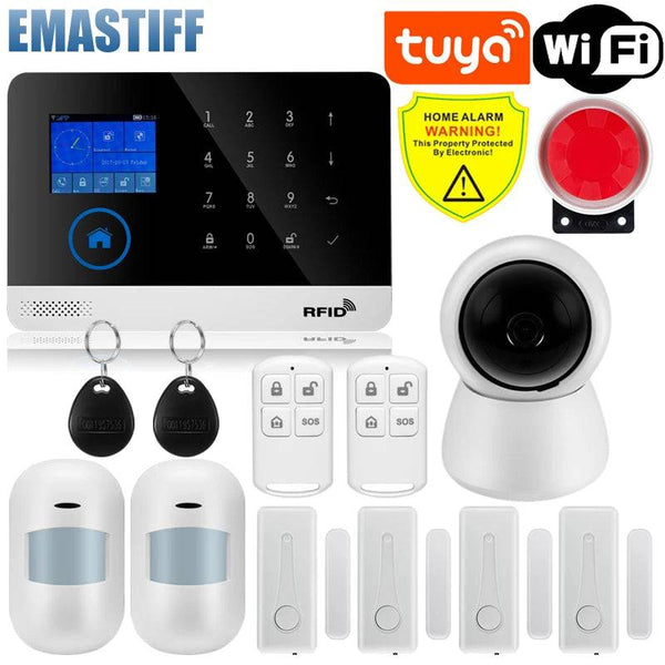 Wireless Tuya APP SIM GSM Home RFID Burglar Security LCD Touch Keyboard WIFI GSM Alarm System Sensor kit Russian,Spanish Voice - Property & Safety Tradings