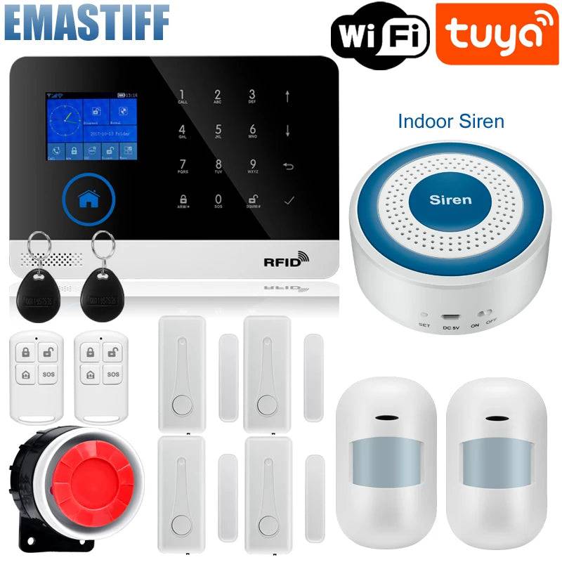 Wireless Tuya APP SIM GSM Home RFID Burglar Security LCD Touch Keyboard WIFI GSM Alarm System Sensor kit Russian,Spanish Voice - Property & Safety Tradings