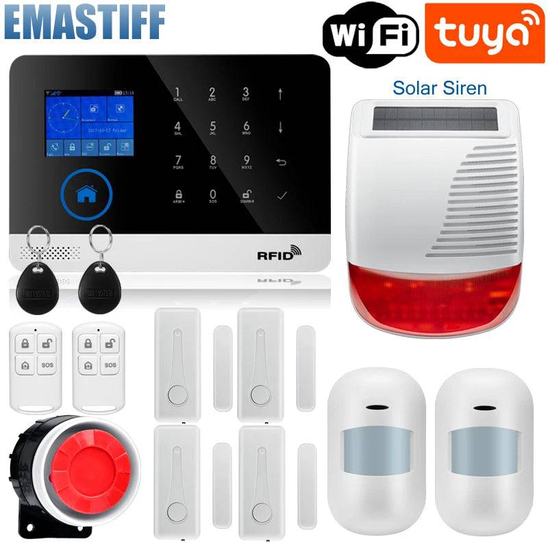 Wireless Tuya APP SIM GSM Home RFID Burglar Security LCD Touch Keyboard WIFI GSM Alarm System Sensor kit Russian,Spanish Voice - Property & Safety Tradings