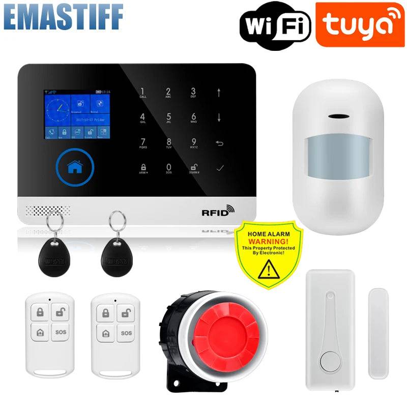 Wireless Tuya APP SIM GSM Home RFID Burglar Security LCD Touch Keyboard WIFI GSM Alarm System Sensor kit Russian,Spanish Voice - Property & Safety Tradings