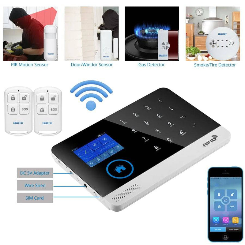 Wireless Tuya APP SIM GSM Home RFID Burglar Security LCD Touch Keyboard WIFI GSM Alarm System Sensor kit Russian,Spanish Voice - Property & Safety Tradings