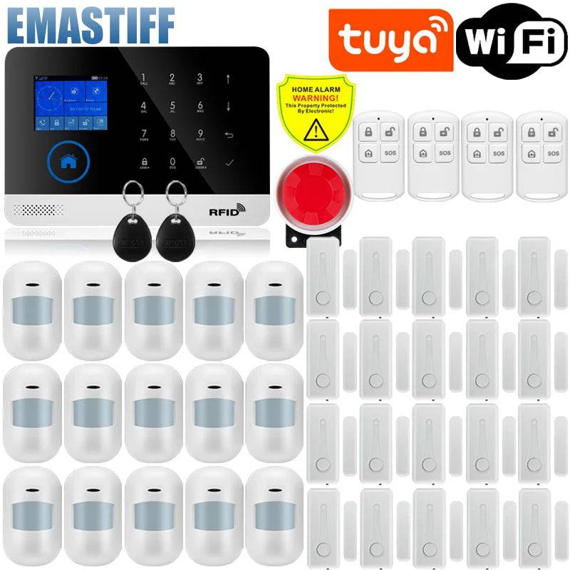 Wireless Tuya APP SIM GSM Home RFID Burglar Security LCD Touch Keyboard WIFI GSM Alarm System Sensor kit Russian,Spanish Voice - Property & Safety Tradings