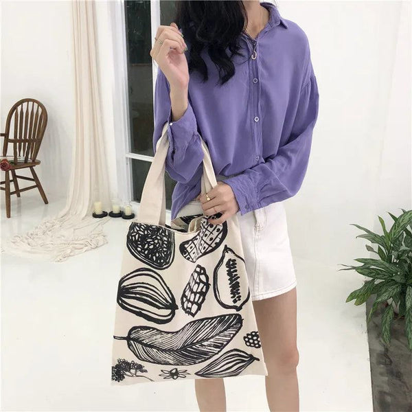 Women Canvas Shoulder Bag Leaf Print Ladies Large Shopping Bags Eco Cotton Linen Cloth Big Handbag Cute Books Tote For Girls - PST PS Tradings