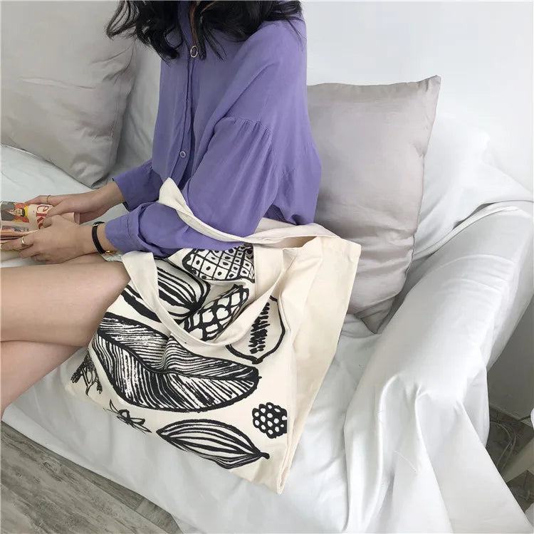 Women Canvas Shoulder Bag Leaf Print Ladies Large Shopping Bags Eco Cotton Linen Cloth Big Handbag Cute Books Tote For Girls - PST PS Tradings