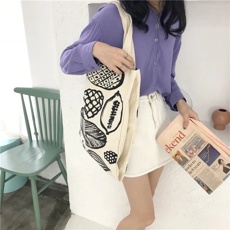 Women Canvas Shoulder Bag Leaf Print Ladies Large Shopping Bags Eco Cotton Linen Cloth Big Handbag Cute Books Tote For Girls - PST PS Tradings