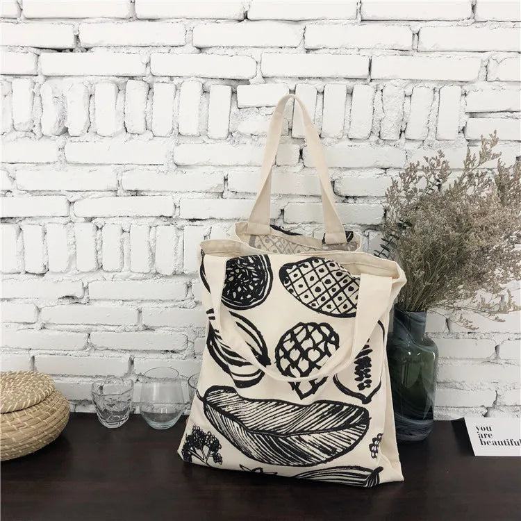 Women Canvas Shoulder Bag Leaf Print Ladies Large Shopping Bags Eco Cotton Linen Cloth Big Handbag Cute Books Tote For Girls - PST PS Tradings