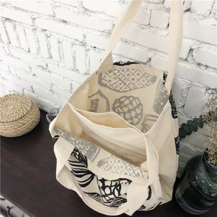 Women Canvas Shoulder Bag Leaf Print Ladies Large Shopping Bags Eco Cotton Linen Cloth Big Handbag Cute Books Tote For Girls - PST PS Tradings