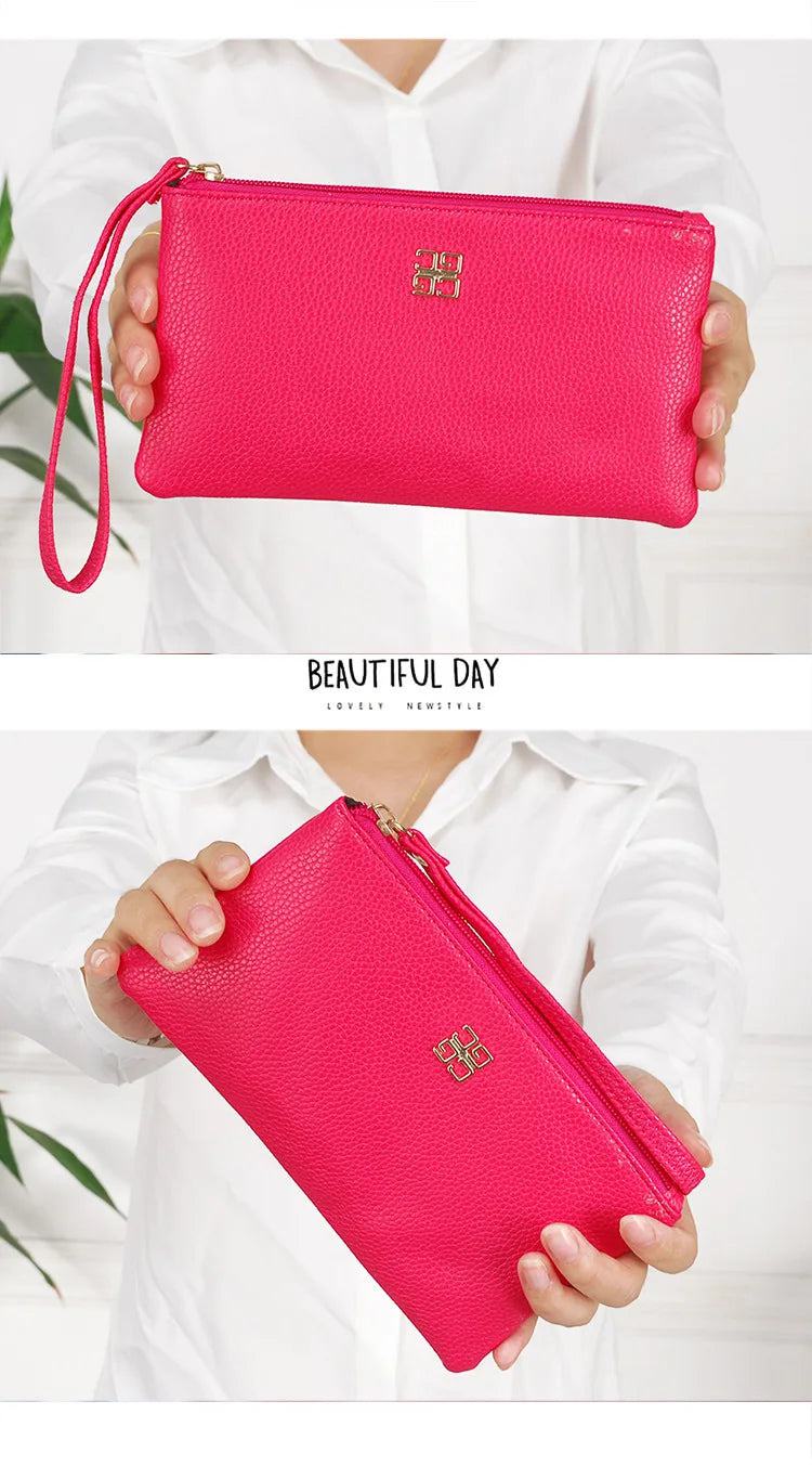 Women Long Casual Wallet Litchi Grain PU Leather Lady Zipper Phone Pocket Credit Card Holder Female Purse Coin Money Bag Clutch - PST PS Tradings