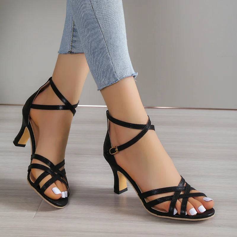 Women's Ankle Strap Gladiator Sandals Women High Heels Cross Straps Gold Sandalias Mujer Summer Shoes Woman 2023 New Sandals - Property & Safety Tradings