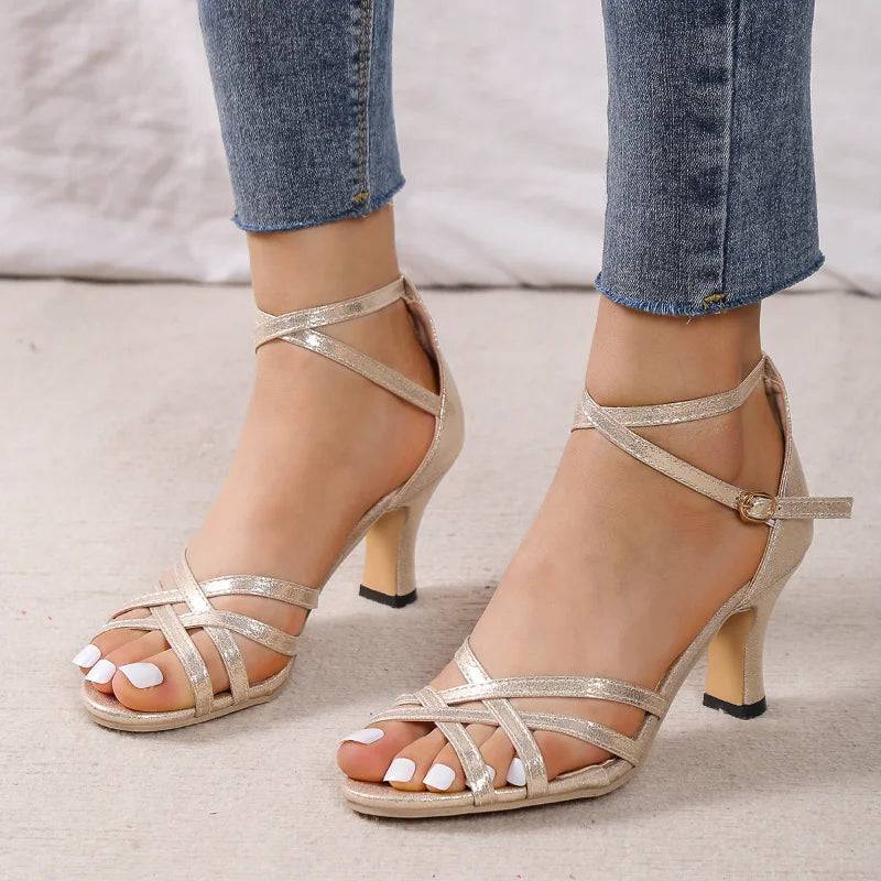 Women's Ankle Strap Gladiator Sandals Women High Heels Cross Straps Gold Sandalias Mujer Summer Shoes Woman 2023 New Sandals - Property & Safety Tradings