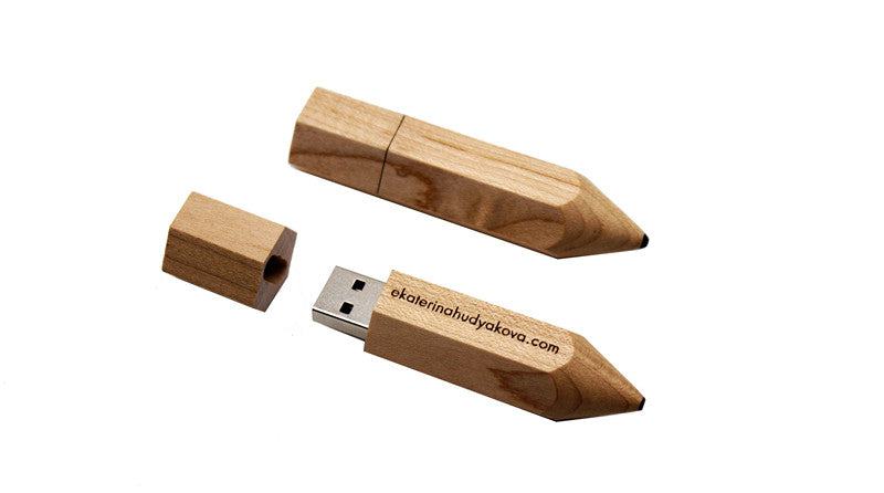 Wooden Pencil USB Flash Drives Free Custom Logo Pen Drive Maple Wood Real Capacity Memory Stick 64GB/32GB/16GB/8G/4G Gift U Disk - PST PS Tradings