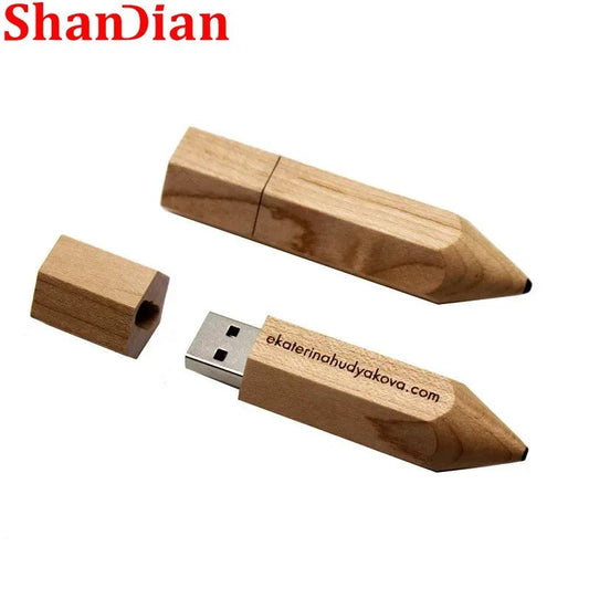 Wooden Pencil USB Flash Drives Free Custom Logo Pen Drive Maple Wood Real Capacity Memory Stick 64GB/32GB/16GB/8G/4G Gift U Disk - PST PS Tradings