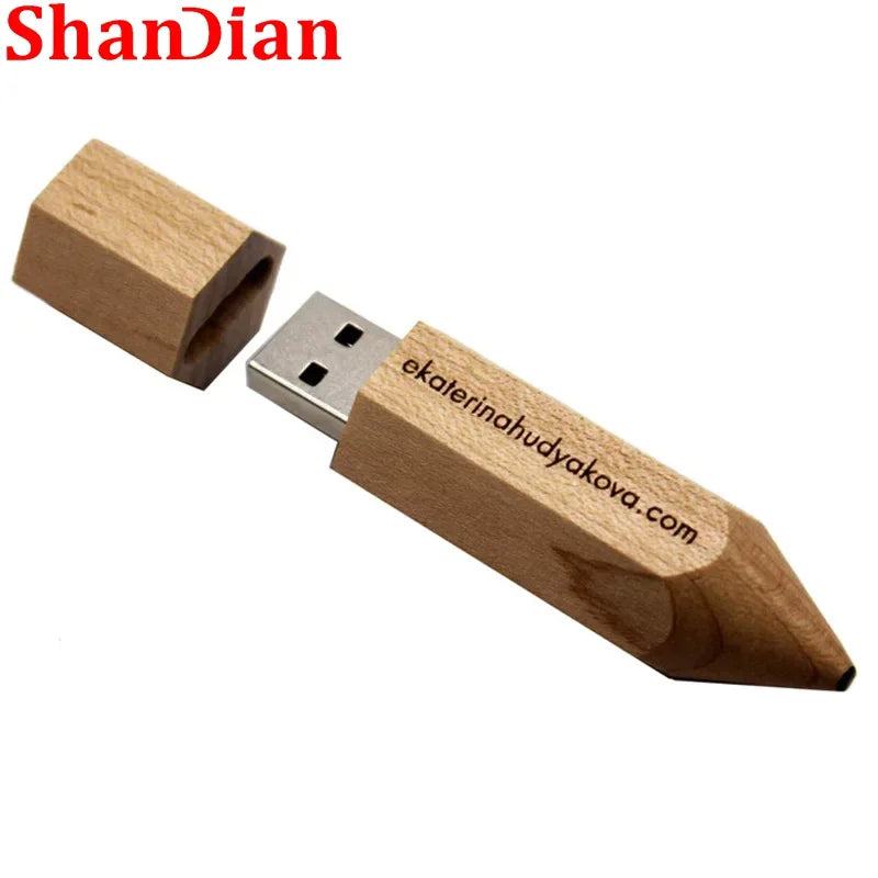 Wooden Pencil USB Flash Drives Free Custom Logo Pen Drive Maple Wood Real Capacity Memory Stick 64GB/32GB/16GB/8G/4G Gift U Disk - PST PS Tradings