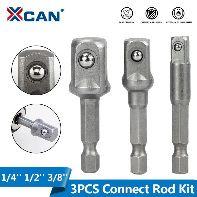 XCAN 3pcs 1/4 "3/8" 1/2 " Socket Adapter Hex Shank Drill bits Extension Rod Power Tool Accessories Impact Drill Socket Adapter