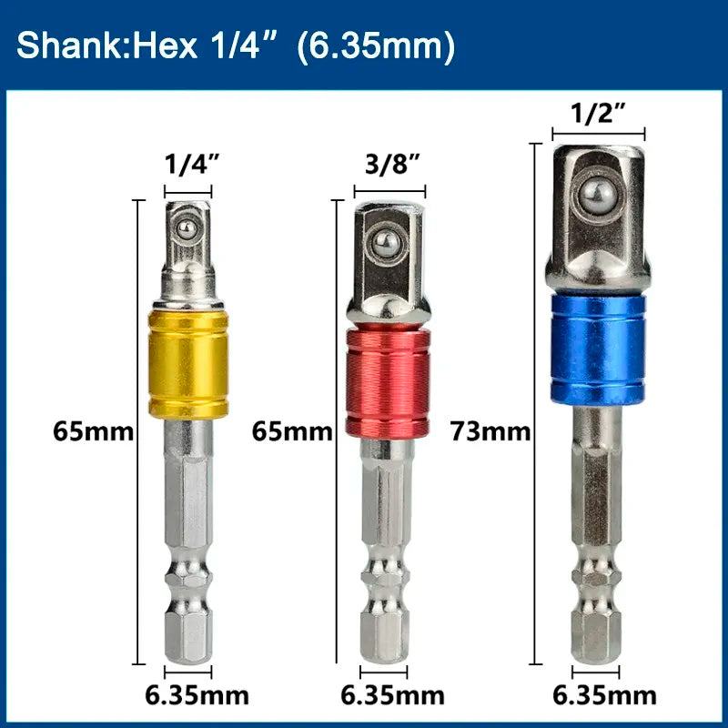 XCAN 3pcs 1/4 "3/8" 1/2 " Socket Adapter Hex Shank Drill bits Extension Rod Power Tool Accessories Impact Drill Socket Adapter