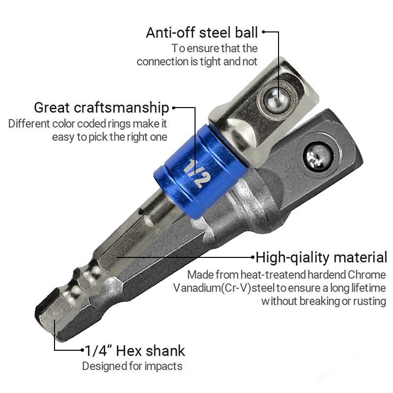 XCAN 3pcs 1/4 "3/8" 1/2 " Socket Adapter Hex Shank Drill bits Extension Rod Power Tool Accessories Impact Drill Socket Adapter