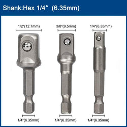 XCAN 3pcs 1/4 "3/8" 1/2 " Socket Adapter Hex Shank Drill bits Extension Rod Power Tool Accessories Impact Drill Socket Adapter