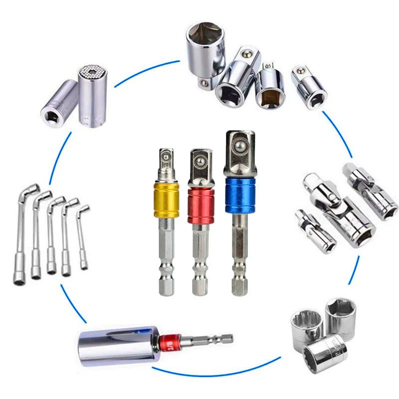 XCAN 3pcs 1/4 "3/8" 1/2 " Socket Adapter Hex Shank Drill bits Extension Rod Power Tool Accessories Impact Drill Socket Adapter