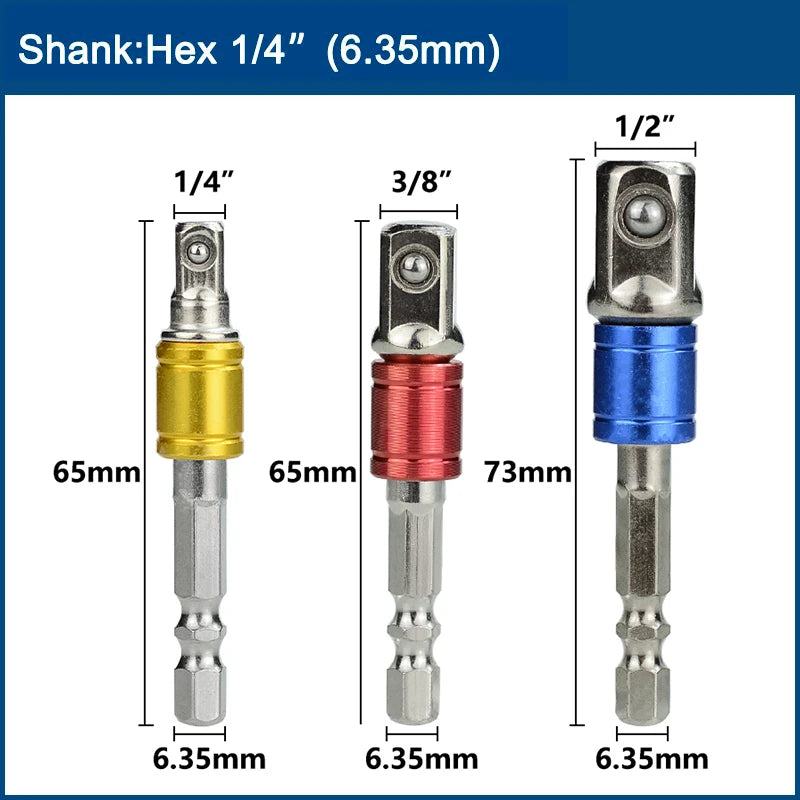 XCAN 3pcs 1/4 "3/8" 1/2 " Socket Adapter Hex Shank Drill bits Extension Rod Power Tool Accessories Impact Drill Socket Adapter