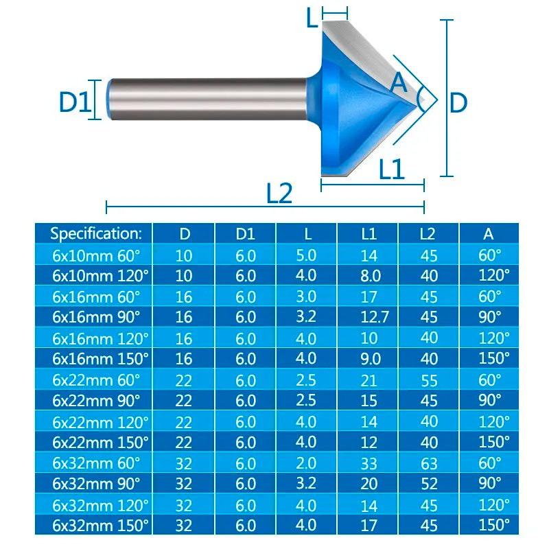 XCAN 6mm Router Bit V shape Groove Milling Cutter Carbide Engraving Bit Woodworking Cutter