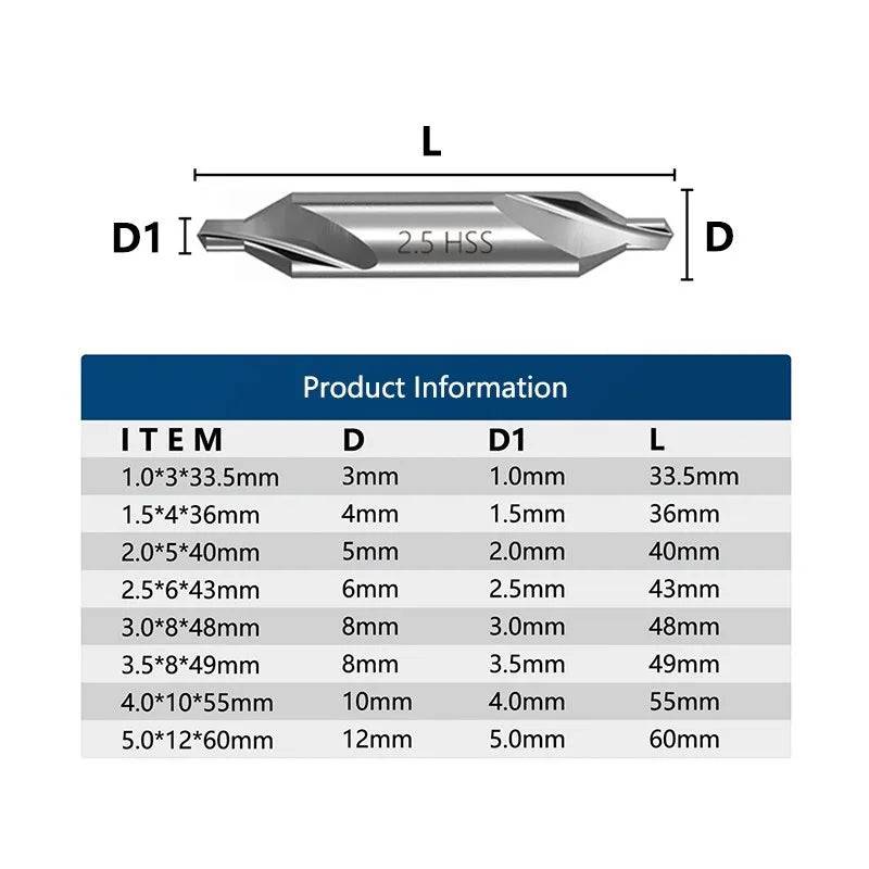 XCAN HSS Center Drills Bit 60 Degree Metal Drill Bit Power Tools Hole Drilling Hole Cutter 1.0/1.5/2.0/2.5/3.0/3.5/4.0/5.0mm - Property & Safety Tradings