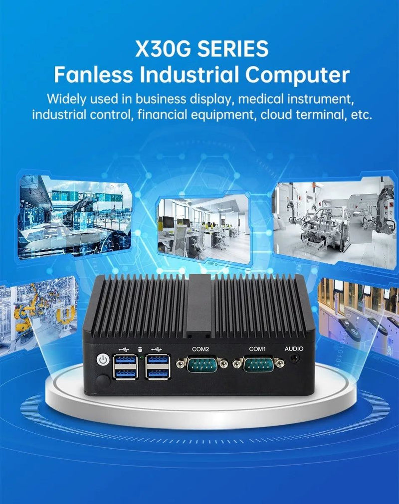 XCY Fanless Mini PC Intel Celeron J4125 2x GbE LAN 2x RS232 HDMI VGA Support WiFi 4G LTE Windows 10 Linux Industrial Computer