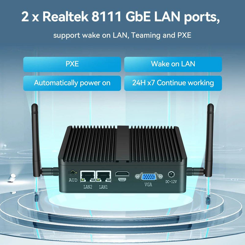 XCY Fanless Mini PC Intel Celeron J4125 2x GbE LAN 2x RS232 HDMI VGA Support WiFi 4G LTE Windows 10 Linux Industrial Computer