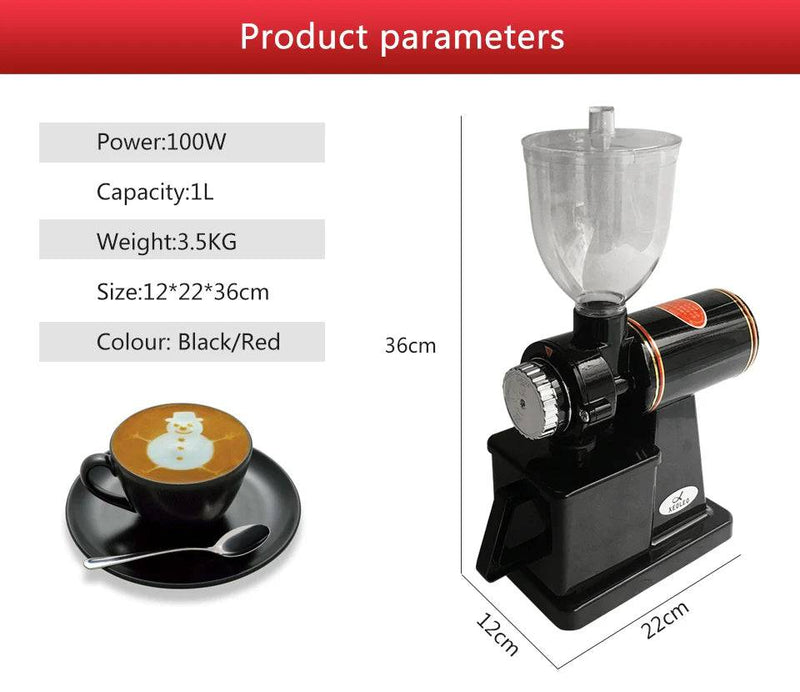 Xeoleo Electric Coffee Grinder 600N Coffee Mill Machine Coffee Bean Grinder Machine Flat Burrs Grinding Machine 100W Red/Black - Property & Safety Tradings