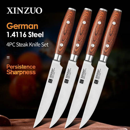 XINZUO 1/4 PCS 5'' Steak Knives DIN 1.4116 Stainless Steel Kitchen Knife Set High Carbon Steel Tableware Cutter Tools Pakkawood - Property & Safety Tradings