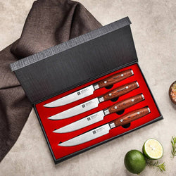 XINZUO 1/4 PCS 5'' Steak Knives DIN 1.4116 Stainless Steel Kitchen Knife Set High Carbon Steel Tableware Cutter Tools Pakkawood - Property & Safety Tradings