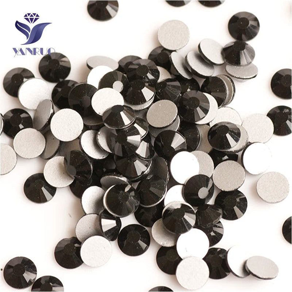 YANRUO 2058NoHF SS3-SS40 Jet Flat Back Stone Glue On Crystal Strass Non Hotfix Black Rhinestone For Nail Art - PST PS Tradings